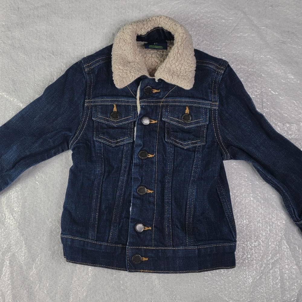 OshKosh Sherpa Denim Jacket Unisex Boys Girls Fur Collar 2T Jean Kids